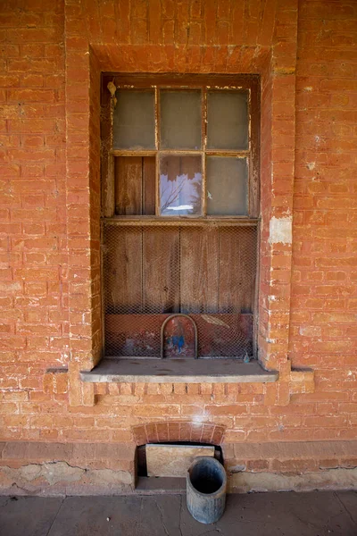 Texture Brick Wall Window Old Historic Abandoned Train Station City — Stock Photo, Image