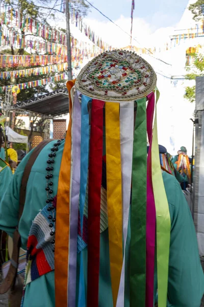 Veelkleurige Decoratie Pet Linten Traditionele Folkloristische Manifestatie Van Congada Santa — Stockfoto