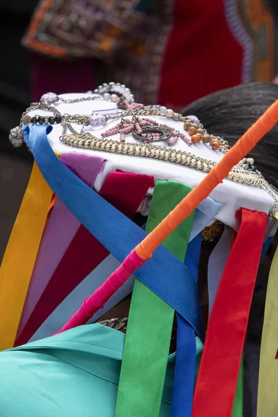 Multicolored Decoration Cap Ribbons Traditional Folkloric Manifestation Congada Santa Ifignia — Stock Photo, Image