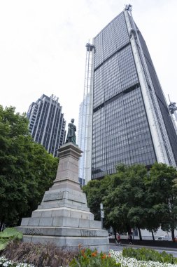 Montreal, Kanada - Ağustos 09 2023 - Montreal, Kanada 'da iş gökdelenleri, 