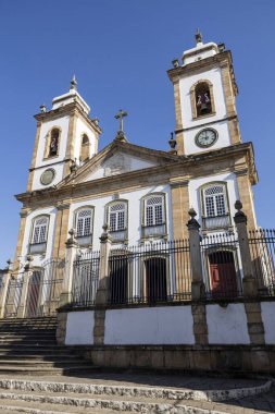 Sao Joao Del Rei, Minas Gerais, Brezilya 'nın tarihi kentinde bulunan Our Lady of the Pillar Bazilikası Katedral cephesi.