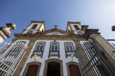 Sao Joao Del Rei, Minas Gerais, Brezilya 'nın tarihi kentinde bulunan Our Lady of the Pillar Bazilikası Katedral cephesi.