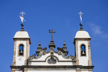 Brezilya 'nın Minas Gerais eyaletindeki Kongonhas şehrindeki Bom Jesus de Matosinhos Kilisesi' nden Aleijadinho Barok mimarisinin ayrıntıları. Tarihi ve dini turistik bir yer..