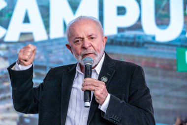 Osasco, Sao Paulo, Brazil - July 5, 2022: President of Brazil, Luiz Incio Lula da Silva, speaks during the inauguration of  UNIFESP (federal university of Sao Paulo) in Osasco, Brazil clipart