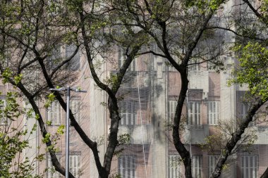 Facade of old building around the Joao Goulart viaduct in the center of the city of Sao Paulo, Brazil clipart