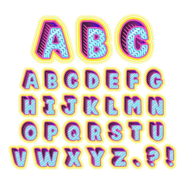 一种具有蓝色 粉色和黄色口音的逆波风格的显示字体字母集合 — 图库照片