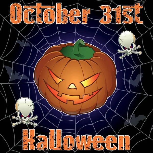 Ilustración Halloween Jack Lantern Primer Plano Fondo Con Telaraña Murciélagos — Foto de Stock
