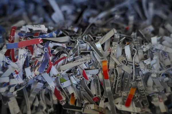 stock image Recycled bank card. Recycled Documents. Remains of documents after disposal.