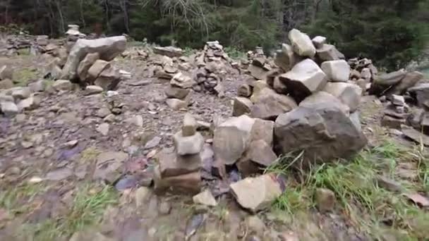 乌克兰山区的一条森林小径 高山湖Synevyr 冥想用的石头 — 图库视频影像