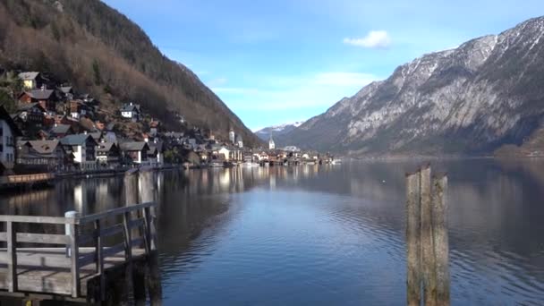 Hallstatt Hallstetter Lake Áustria Março 2023 Bela Vista Cidade Mountain — Vídeo de Stock