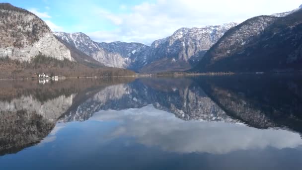 Hallstatt Hallstetter Lake Ausztria 2023 Március Szép Kilátás Városra Hegyi — Stock videók