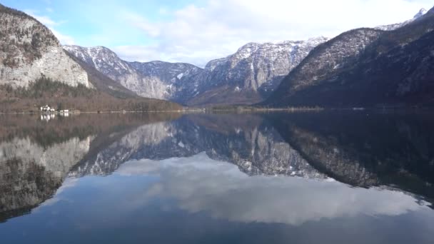 Hallstatt Hallstetter Gölü Avusturya Mart 2023 Şehir Manzarası Güzel Mountain — Stok video