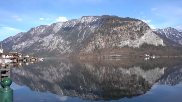 Hallstatt Hallstetter Lake Rakousko Březen 2023 Pěkný Výhled Město Mountain — Stock video