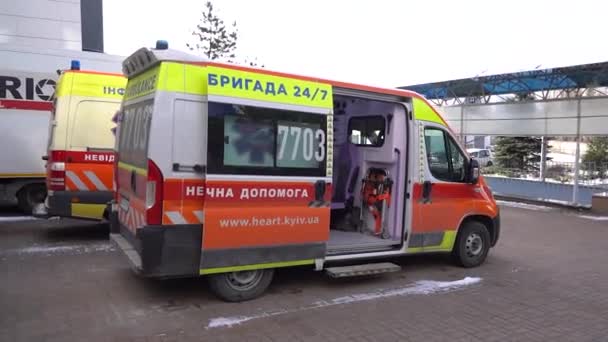 Kyiv Ukraine March 2023 Ambulance Heart Institute Medical Vehicle Infarction — Stock Video