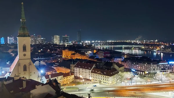Bratysława Słowacja Marzec 2023 Wieczorny Widok Miasto Most Snp — Zdjęcie stockowe