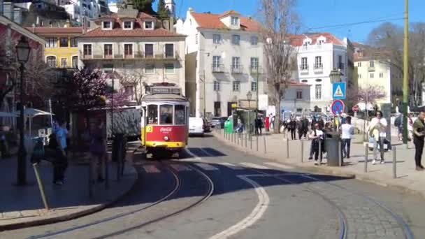 Portugalsko Lisabon Března2023 Pohled Tramvaj28 Ulice Krásného Města Lisabonská Tramvaj — Stock video