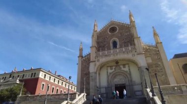 Spain, Madrid - March 13, 2023: Walking through the streets of the city. Central Street. People go for a stroll through the sights of the city. Architecture of the old city.