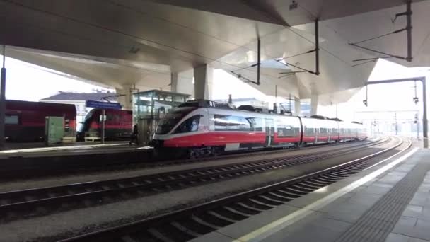 Austria Vienna March 2023 View Train Central Railway Station Train — Wideo stockowe
