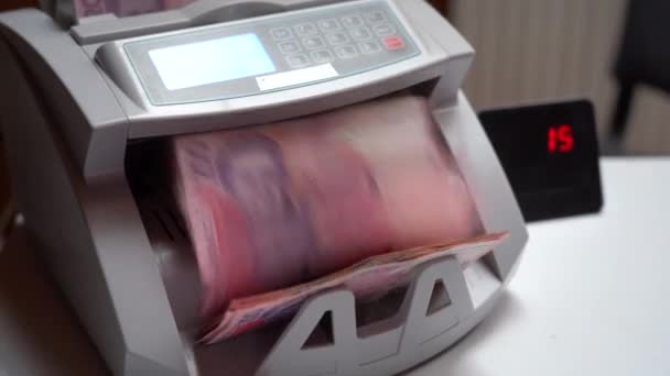 Counting Machine Banknotes Ukrainian Money Calculating Machine Conversion Ukrainian Currency — Stock Video