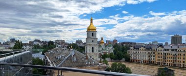 Ukraine, Kyiv - June 24, 2024: View of the city sights from above. Sofievskaya Square. Bell tower of St. Sophia of Kyiv. clipart