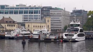Oslo, Norveç - 19 Ekim 2024 Ada Feribotları Oslofjord 'da. Yeşil tepeler ve kayalık adalar tarafından çerçevelenmiş Oslofjord 'un berrak sularında bir feribot süzülür. Uçaktaki yolcular, Norveç 'in el değmemiş doğası ve temiz havasının panoramik manzarasının keyfini çıkarıyorlar..