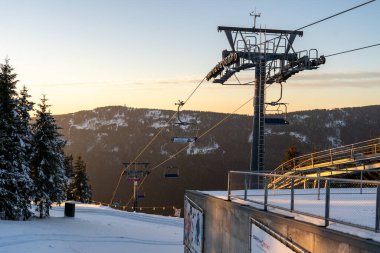 Sky Bridge 721, Lower Moravia, Czech Republic - December 1, 2024: Ski lift. Cable car. Mountain resort Dolni Morava  clipart