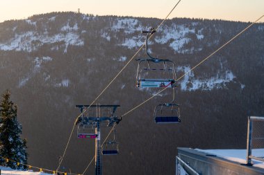 Sky Bridge 721, Lower Moravia, Czech Republic - December 1, 2024: Ski lift. Cable car. Mountain resort Dolni Morava  clipart