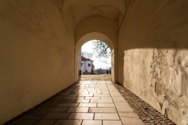 Trebic, Çek Cumhuriyeti - 4 Ocak 2025: Şehir manzarası. St. Procopius Bazilikası manzarası