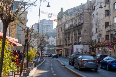 Bucharest, Romania - January 18, 2025: View of Calea Victoriei street. Car traffic. clipart