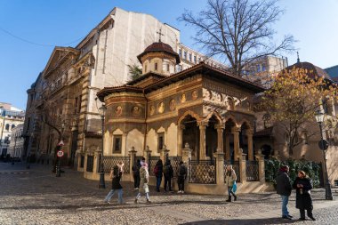 Bükreş, Romanya 18 Ocak 2025: Stavropoleos Manastırı Kilisesi. Mimari