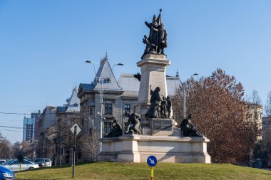 Bükreş, Romanya, 18 Ocak 2025: Üniversite Meydanı ve yakınındaki evler.