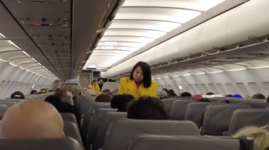 Viyana, Avusturya - 18 Ocak 2025: Bir uçuş görevlisi uçuş öncesi brifing düzenledi.