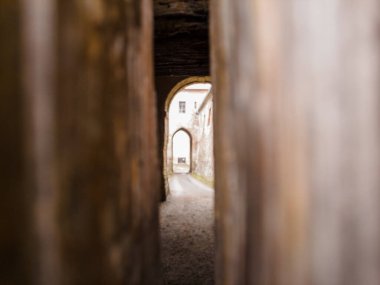 Brno, Çek Cumhuriyeti - 25 Ocak 2025: Veve Şatosu - bir kraliyet kalesi, bir ortaçağ mimarisi abidesi, Brno Reservoir yakınlarında, Svratka Nehri 'nde keskin bir virajda, ağaçlık bir pelerin üzerinde.