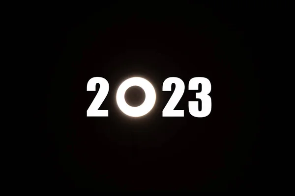 2023 Текст Чорному Тлі Замість Нуля Світлодіодна Лампа Кругла Щасливий — стокове фото