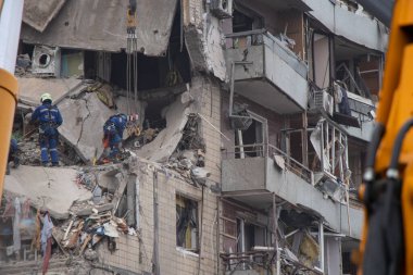 A house blown up by a Russian rocket in the city of Dnipro on Pobeda Street in Ukraine, War in Ukraine, a rocket attack on civilians in their homes