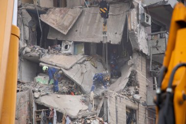 A house blown up by a Russian rocket in the city of Dnipro on Pobeda Street in Ukraine, War in Ukraine, a rocket attack on civilians in their homes