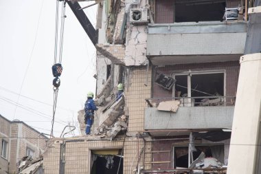A house blown up by a Russian rocket in the city of Dnipro on Pobeda Street in Ukraine, War in Ukraine, a rocket attack on civilians in their homes