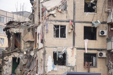 A house blown up by a Russian rocket in the city of Dnipro on Pobeda Street in Ukraine, War in Ukraine, a rocket attack on civilians in their homes