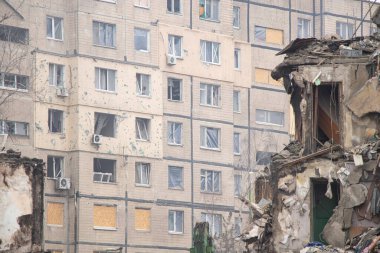 A house blown up by a Russian rocket in the city of Dnipro on Pobeda Street in Ukraine, War in Ukraine, a rocket attack on civilians in their homes