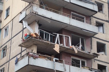 A house blown up by a Russian rocket in the city of Dnipro on Pobeda Street in Ukraine, War in Ukraine, a rocket attack on civilians in their homes