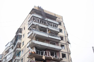 A house blown up by a Russian rocket in the city of Dnipro on Pobeda Street in Ukraine, War in Ukraine, a rocket attack on civilians in their homes