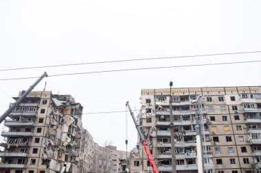 A house blown up by a Russian rocket in the city of Dnipro on Pobeda Street in Ukraine, War in Ukraine, a rocket attack on civilians in their homes