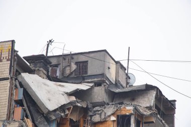 A house blown up by a Russian rocket in the city of Dnipro on Pobeda Street in Ukraine, War in Ukraine, a rocket attack on civilians in their homes