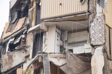 A house blown up by a Russian rocket in the city of Dnipro on Pobeda Street in Ukraine, War in Ukraine, a rocket attack on civilians in their homes