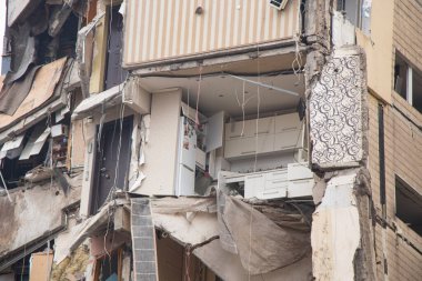 A house blown up by a Russian rocket in the city of Dnipro on Pobeda Street in Ukraine, War in Ukraine, a rocket attack on civilians in their homes