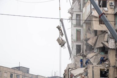 A house blown up by a Russian rocket in the city of Dnipro on Pobeda Street in Ukraine, War in Ukraine, a rocket attack on civilians in their homes