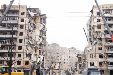 A house blown up by a Russian rocket in the city of Dnipro on Pobeda Street in Ukraine, War in Ukraine, a rocket attack on civilians in their homes