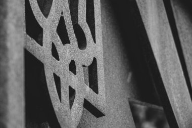 Iron coat of arms of Ukraine as a background, war in Ukraine