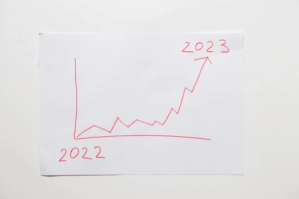 Seta Histograma Desenhado Crescendo Partir Ano 2022 Para Ano 2023 — Fotografia de Stock