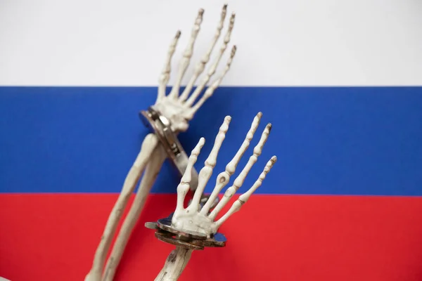 Skeleton Hands Handcuffs Flags Russia Law Justice — Stock Photo, Image